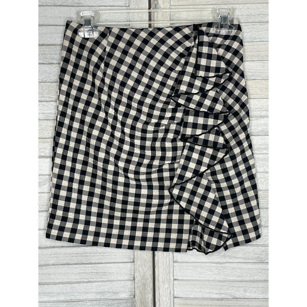 H&M Black & White Gingham Checkered Ruffled Mini Skirt Size 4